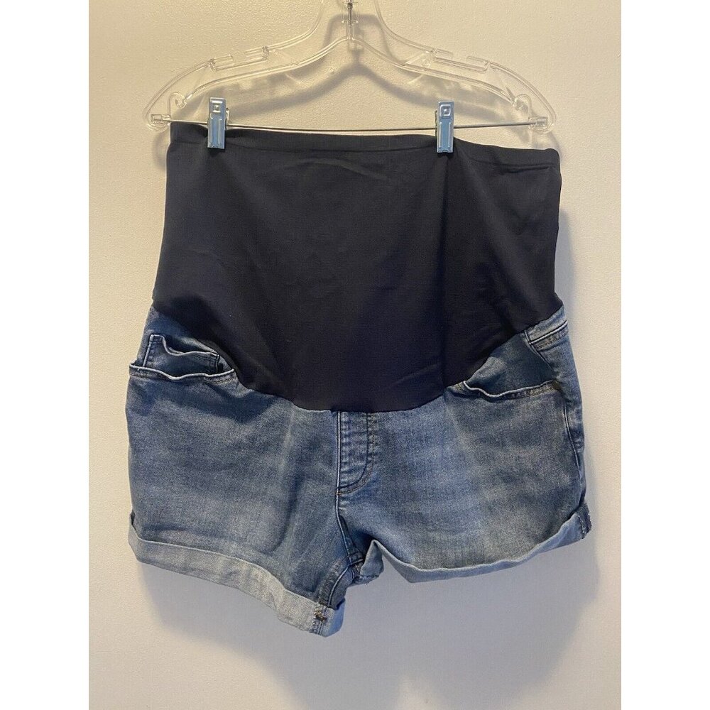 Time and Tru Women’s XL Maternity Shorts Blue Jean Denim Raw Hem Pull On Stretch